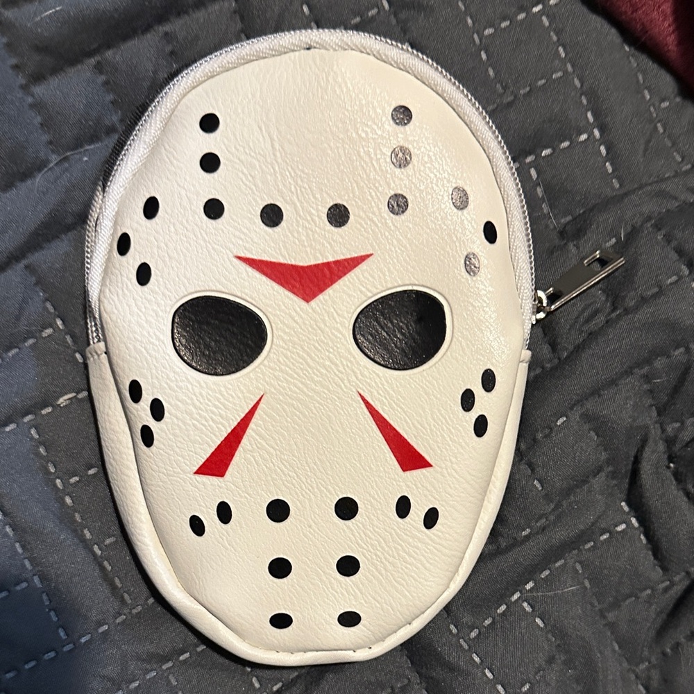 White Friday the 13th Hockey Mask Coin Purse with Red Accents